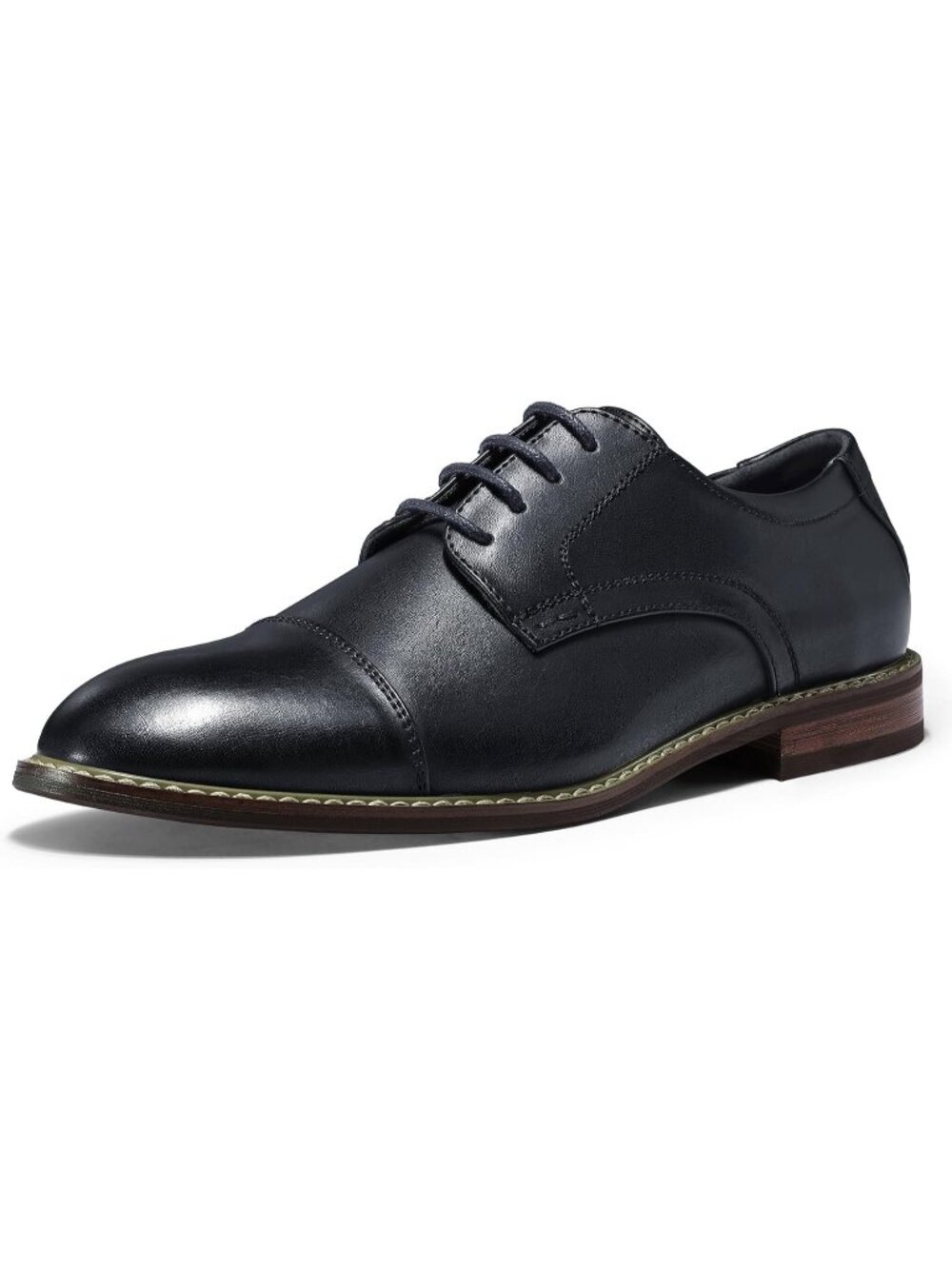 Men Navy Leather Wingtip Cap Toe Durable Sole Business Derby Oxford Dress Shoes